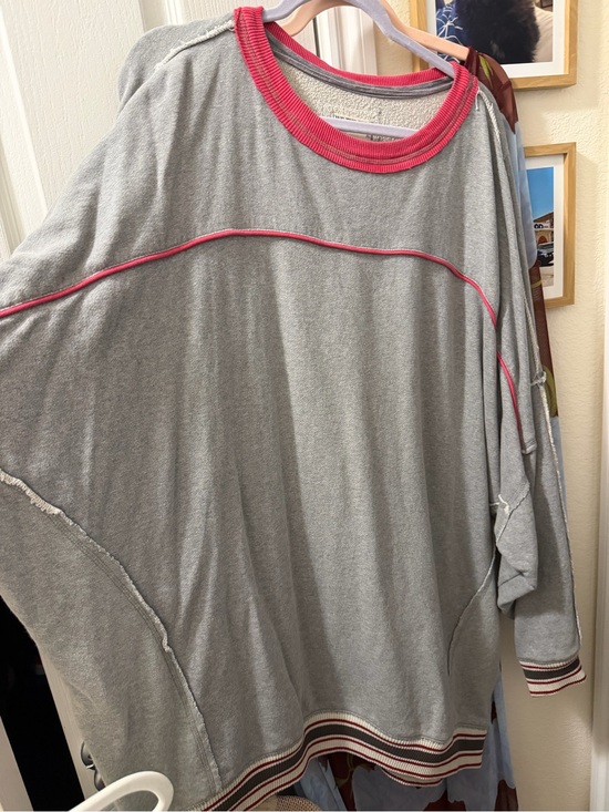 Free People Tops - Free People Gray Sweatshirt with Pink Trim